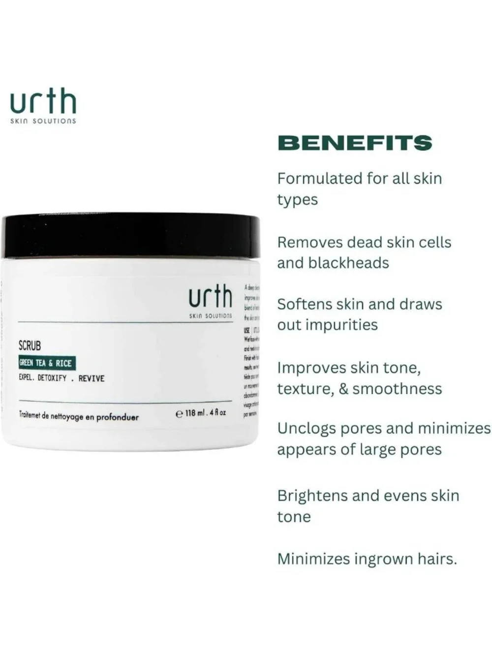 Men's Exfoliating Face Scrub with Green Tea & Rice, Deep Cleansing, Smooths Skin